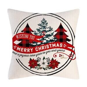 Buffalo Plaid Christmas Tree/poinsettia CHRISTMAS Pillowcase NWOT